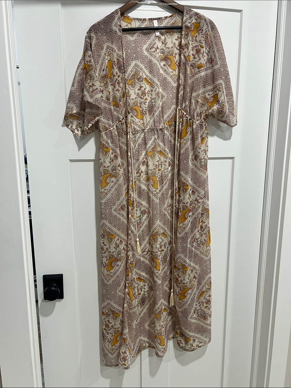 Xhilaration Beige Paisley Maxi Coverup with Mustard Accents